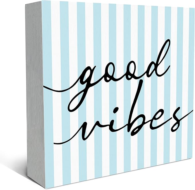 SRADMO Inspirational Wood Box Sign Desk Decor, Inspirational Office Decor, Light Blue Striped Motivational Theme Wooden Block Box Sign Decoration for Home Office Shelf Table Decorative Accessories