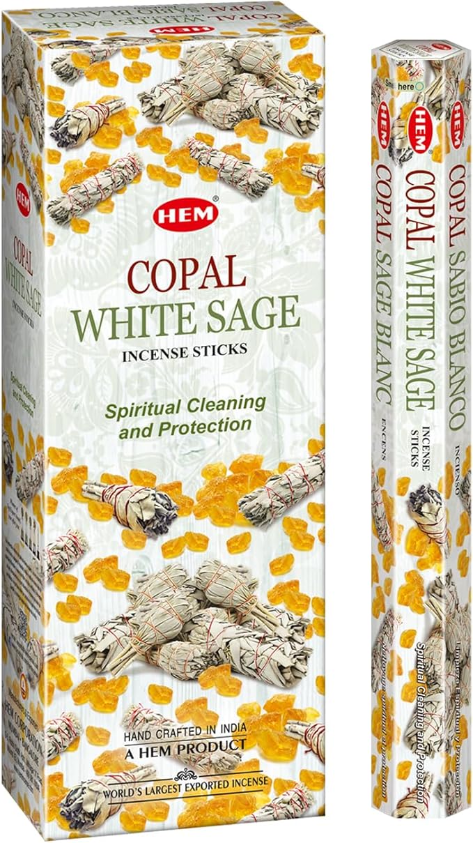 Hem Copal White Incense Sticks – Pack of 6 Boxes (120 Sticks Total, 9-Inch Long) | Natural Hand-Rolled Aroma for Meditation, Relaxation & Cleansing | Promotes Calm & Spiritual Upliftment
