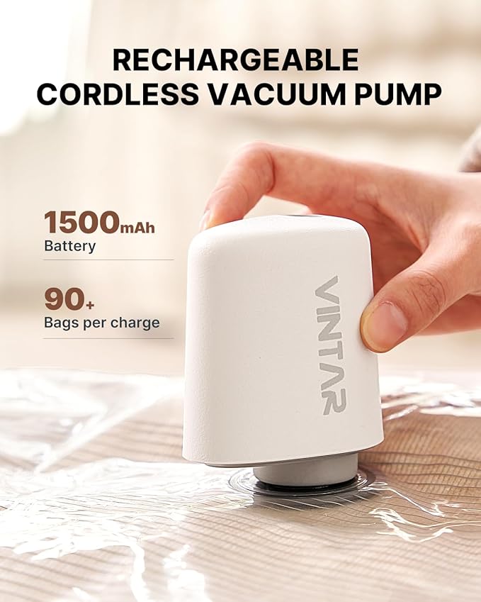 Vacuum Seal Bags for Clothing Travel with Rechargeable Cordless Pump, VINTAR 24 Pack Space Saver Vacuum Storage Bags, Travel Vacuum Compression Bags Set for Luggage Clothes Bedding Blanket