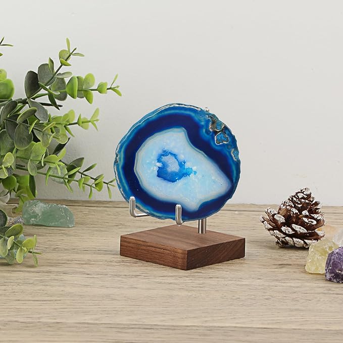 Hipiwe Crystal Display Stand Adjustable Metal Arms Display Stand Easel with Wooden Base for Displaying Geodes Rock Mineral Agate Coral Seashell and Small Collectibles,2.6"x2.6"x4.1"