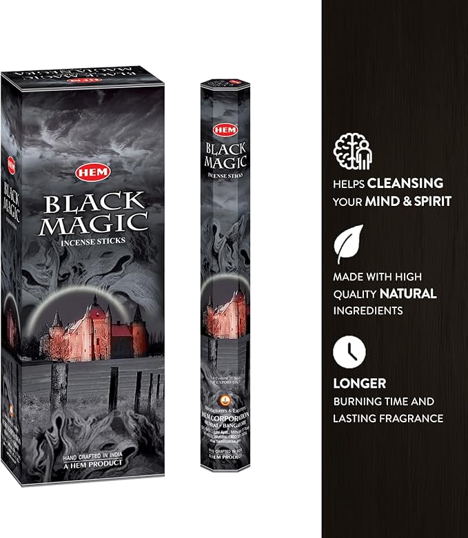 Hem Black Magic Incense Sticks (120 Sticks, 6 Boxes Inside) - 9 Inches Long, 20g per Box - Perfect for Meditation, Rituals & Cleansing