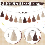 WILLBOND 4 Pieces Valentine's Day Tassel Garland for Classroom Wall Decor Boho Pastel Garland Cotton Tassel Banners for Party School(3.1 Inch,Brown Colors)