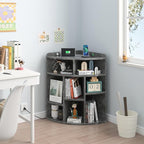 VECELO Corner Cube Shelf with USB Ports & Outlets, Modern Corner Toy Storage Rack with Adjustable Shlef, Wooden Display Bookshelf Bookcase for Living Room, Bedroom, Dining Room, Kitchen, Gray