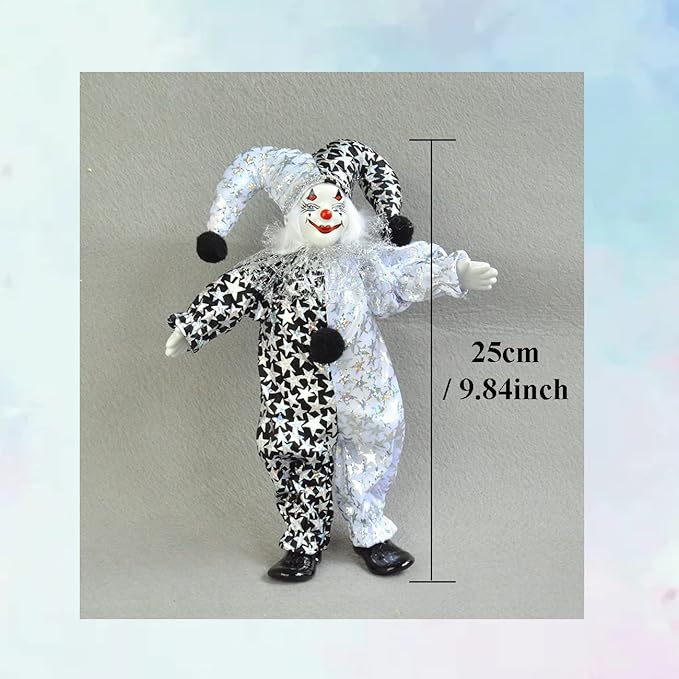 Maxyoung 9 Inch Porcelain Clown Doll Vintage Dolls Figurine, Collectible Figure, Hand Painted Toy, Christmas Halloween Birthday Gift, Movable Joints
