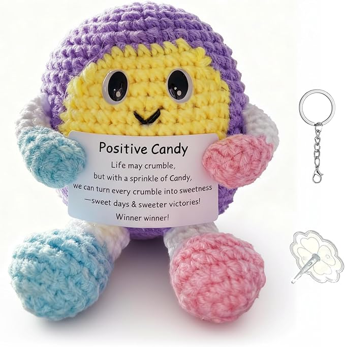 Emotional Support Handmade Positive Candy Crochet Gift and Knitted Keepsake Desk Decor for Women Friends Coworkers Mom, Birthday Mother's Day Encouragement Present