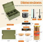 Large Bamboo Storage Box with Removable Tray Kit - Decorative Box Set, Glass Jars, and Accessories Wooden Storage Kit and Accessories Tool.Birthday Gifts
