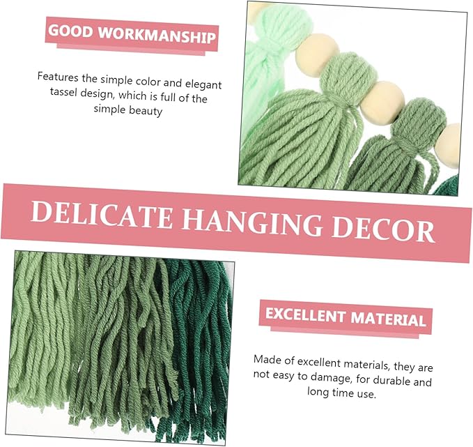 ORFOFE Hand-Woven Wooden Bead Cotton String Tassel Decor Wall Art Pendant Home Decor for Bedroom Apartment Wedding