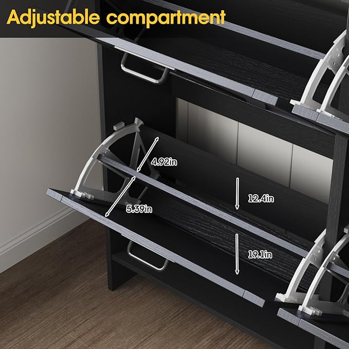 Shoe Cabinet with 4 Flip Drawers & 2 Drawers,Farmhouse Shoe Storage Cabinet for Entryway,Slim Freestanding Organizer Rack for Front Door Entrance,Black