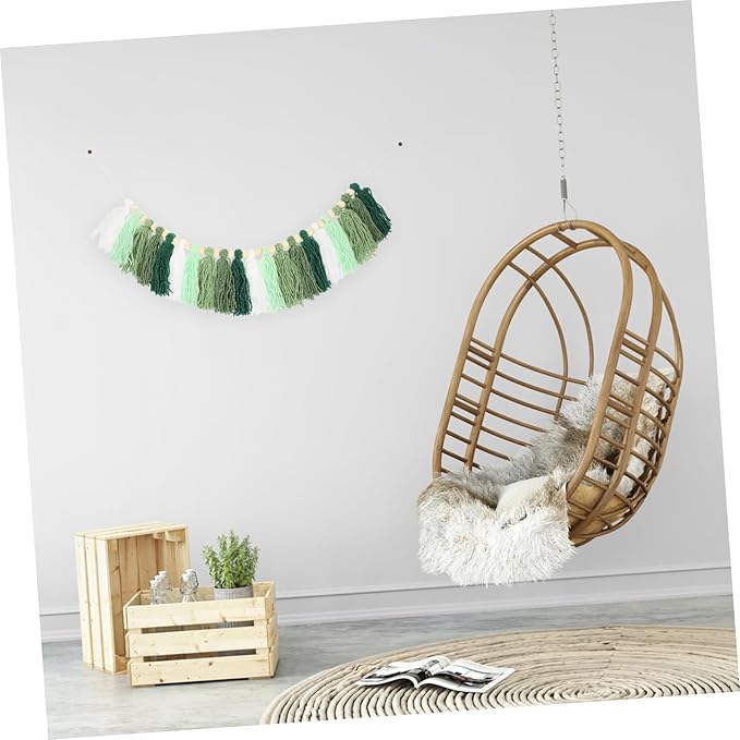ORFOFE Hand-Woven Wooden Bead Cotton String Tassel Decor Wall Art Pendant Home Decor for Bedroom Apartment Wedding