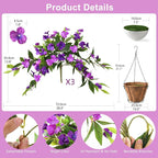 Artificial Fake Hanging Flowers Plants Basket for Outdoors Outside Decoration UV Resistant Faux Silk Flowers Look Real Plastic Flowers for Spring Planters Home Porch Patio Garden Decor(purple)