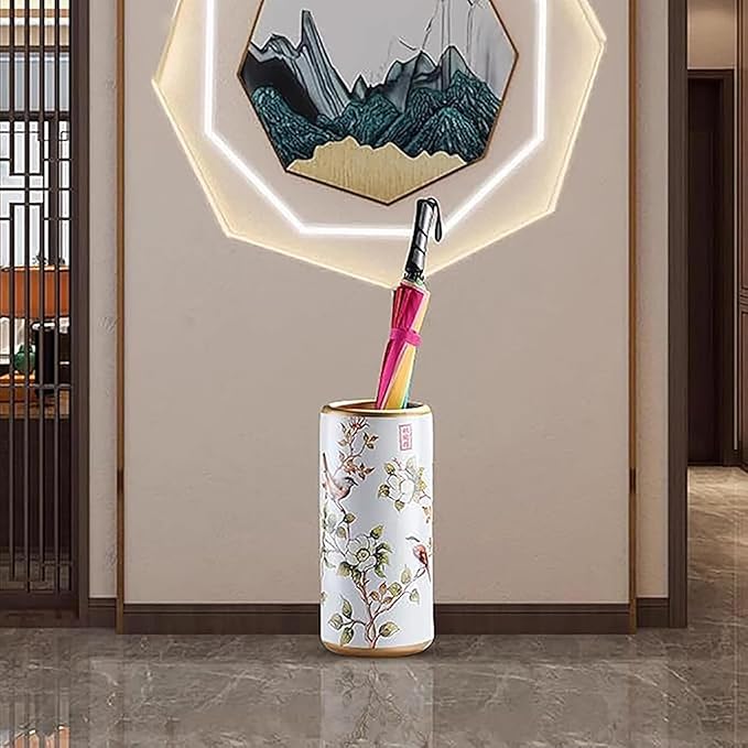 Umbrella Stand, Ceramic Freestanding Storage Holder, Traditional Luxurious Design, Porcelain Umbrella Rack for Home Office Entryway