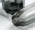 Black Grey Glass Vase for Flowers,Darl Grey Bud Tall Glass Vases,H-12.6" Simple Striped Design for Home Floor Decor,Farmhouse Decor, Centerpiece Coffee Table Decorations