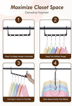 HOUSE DAY Closet Organizers and Storage 6 Pack, College Dorm Room Essentials, Multifunctional Organizer Magic Space Saving Hangers with 5 Holes, Storage Organization for Wardrobe Closet - Black