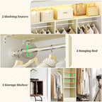 Cyclysio 4FT Small Closet System, 80"H Closet Organizer System with 4 Closets Rods & 3 Shelves, 48" Closets Organizers and Storage for Small Bedrooms, Laundry Rooms, Cloakrooms, White Oak