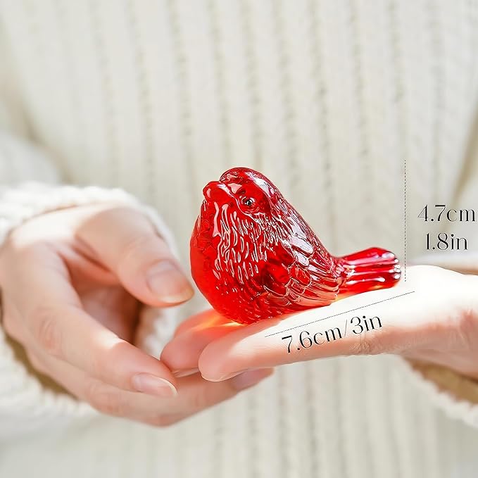 H&D HYALINE & DORA 2 Pack 3" Red Glass Bird Figurine Miniature Blown Glass Birds Bird Gifts for Bird Lovers Women Animals Collectible Figurines for Christmas Desk Table Decor