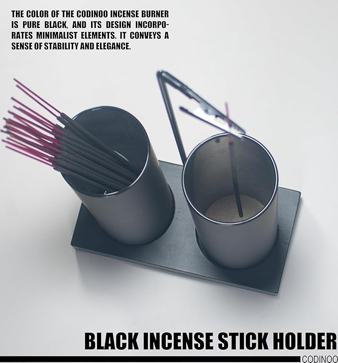 2 in 1 Incense Holder for Sticks,Glass Incense Burner Holder with Storage,Upside Down Incense Holder for Sticks with Glass Ash Catcher for Meditation Yoga Spa Room Home Decor[2 Long Full Black]