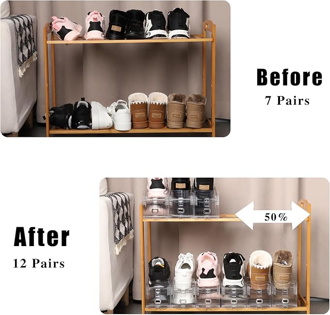 12 Pack Shoe Slots Organizer Adjustable Level Shoe Stacker Holder Storage Space Saving Sneakers Display Tray Rack for Closet