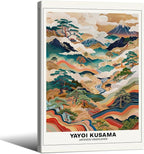 Vintage Yayoi Kusama Grasslands Posters Japanese Wall Art Yayoi Kusama Abstract Landscape Canvas Print for Stylish Room Bedroom Living Room Gallery Decor 16x24in Framed