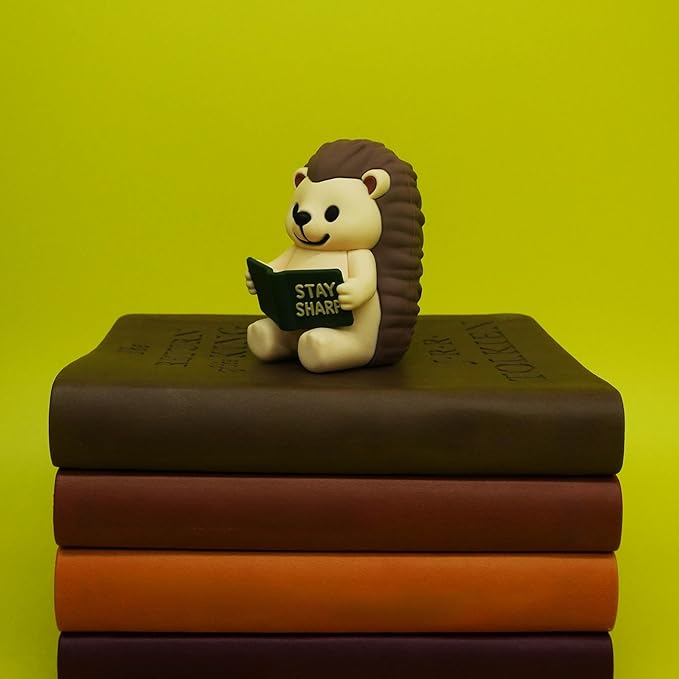 Little Readers – Cute Figurines for Bookshelves, Desks, Terrariums & Home Decor – Book-Loving Animal Statues - Hedgehog