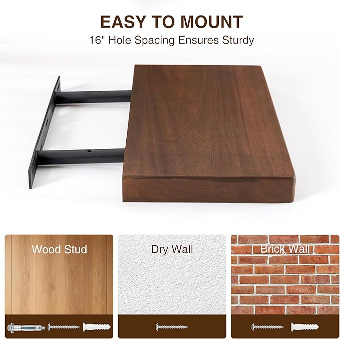 40 Inch Floating Shelves, Solid Wood Wall Shelves, 8 Inch Deep Floating Shelf – for Bathroom, Bedroom, Living Room, Kitchen, Home Decor & Storage, Heavy-Duty Wooden Shelf Wall-Mounted, Set of 2