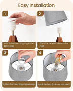 Tripod Table Lamp, 14.6" Small Bedside Lamp with Gray Linen Shade & Dark Wood Base, Modern Nightstand Lamp for Bedroom, Kids Room, Living Room, Nursery, Office, E26 Socket, LH51TL05