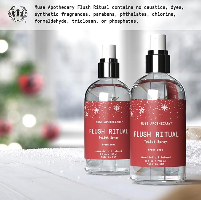 Muse Apothecary Flush Ritual - Aromatic & Refreshing Toilet Spray, Use Before You Go, 8 oz, Infused with Natural Essential Oils - Fresh Snow, 2 Pack