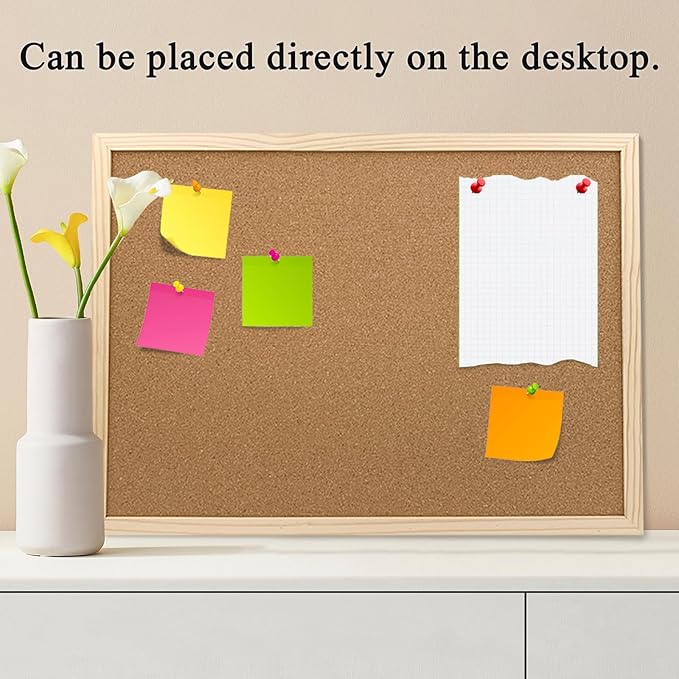 Cork Bulletin Board, 17.7X 13.3 Inches with Oak Wood Finish Frame, Wall Mounted for Office Home and School(Pins, Eye Bolts, gaskets, Screws)