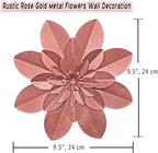 Rose Gold Metal Flower Wall Art Decor, 9.5“ Rustic Modern Floral Sculpture, Distressed Iron Wall Hanging Home Decoration Accent Artworks for Indoor Kitchen Bedroom Living Room Office Outdoor Garden