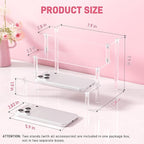 2 Packs Acrylic Display Stand Riser,3 Tier Perfume Organizer Cupcake Stand Acrylic Pop Shelves Holder,Clear Desk Display Shelf for Figure,Trinket,Collectibles,Dessert Tray Stands for Party Decor-7.9in
