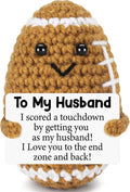 Belatelove Fathers Day Birthday Gifts for Husband from Wife, Handmade Crochet Football with Inspirational Card, I Love You Wedding for Husband Desk Decor