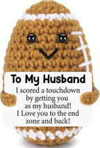 Belatelove Fathers Day Birthday Gifts for Husband from Wife, Handmade Crochet Football with Inspirational Card, I Love You Wedding for Husband Desk Decor