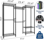 Heavy Duty Clothes Rack,Load 1433LBS Garment Rack Portable Closet,Free Standing Closet Organizers and storage with Adjustable Shelves, Hanging Rods, Dividable Black 76.5"H x 67.6"L x 15.5"W