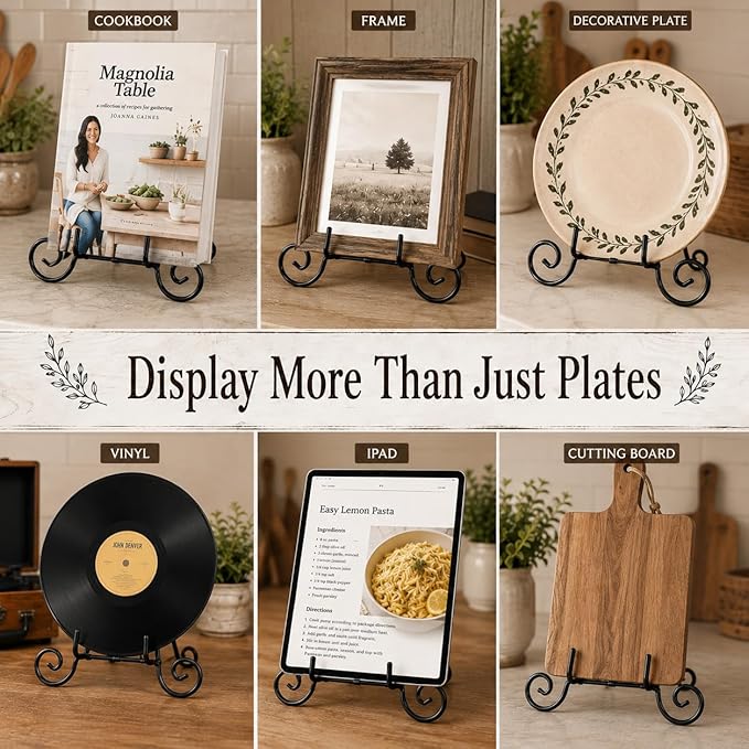 HUJI Sturdy Iron Display Stand Holder for Home Kitchen Decoration Platters, Pictures, Frames and Books. (1, 9")