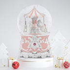 Carousel Music Box Silver Pink Christmas Snow Globes, 7.1" Glass Rotate Carousel Snow Globe for Kids & Adults, Classic Wind up Musical Snow Globe Valentines Day Gifts, Carousel Horse Home Decor
