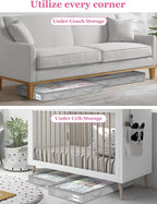3-Inch High Under Bed Storage Containers, Low Profile Underbed Bins, NO RIGID STRUCTURE, Foldable Clothes Storage Organizer w/Lid & Zipper, Shallow Storage for Low Beds, Couches & Cribs, 2-Pack, Gray