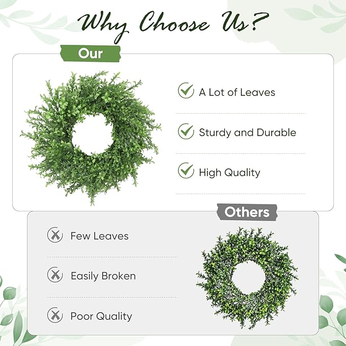 Artificial Boxwood Wreath, Spring Wreath for Front Door, Realistic Green Wreath for All Seasons Farmhouse Indoor Outdoor Home Decor (28 inches)