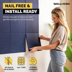 WALLHERO Large Cork Board Alternative | 15 Pack | Sizing Up to 59”x36”, Felt Wall Tiles, Office Wall Decor, Large Cork Boards for Walls, Corkboard, Cork Board for Office, Pin Board, Blue
