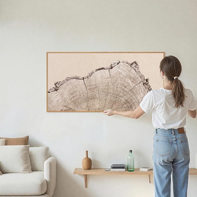 SIGNINART Large Tree Ring Framed Canvas Wall Art, Rustic Beige Nature Wooden Wall Decor, Neutral Wood Stump Artwork, Modern Art Prints for Bedroom Living Room Office 20"x40"