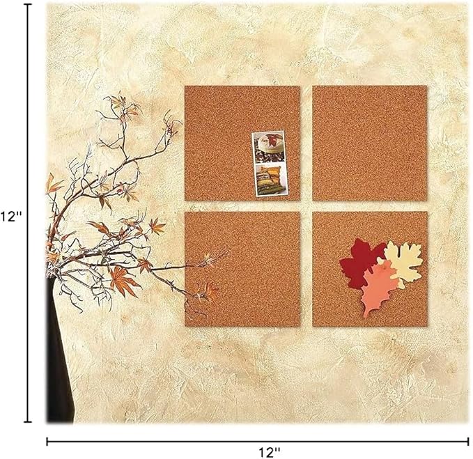 Quartet Cork Tiles, Bulletin Board Cork Panels 12" x 12" x 3/16", Natural, 4 Pack (102)