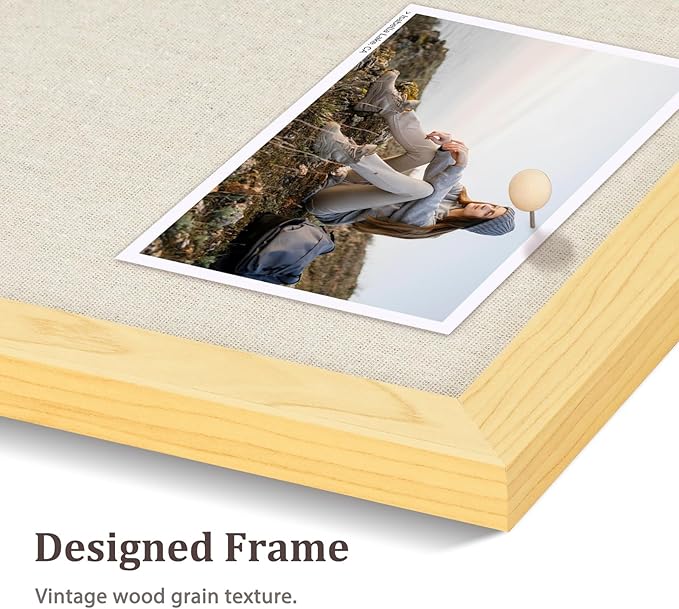 DOLLAR BOSS Bulletin Board with Linen 36'' x 24'' Wood Framed Cork Boards for Walls, Photo Display Pin Board, Decorative Corkboard for Office Home School Dorm Decor with 10 Pushpins, Natural Wood