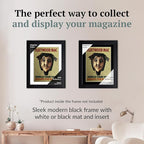 Creative Picture Frames 10.75 x 13.5 Magazine Frame with Full-Strength Glass, Holds Up To A 1/4" Thick Media with Installed Hangers for Easy Mounting, 12x15 Black Frame with White Mat