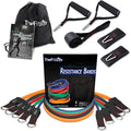 TheFitLife Exercise Resistance Bands with Handles - 5 Fitness Workout Bands Stackable up to 110/150/200/250/300 lbs, Training Tubes with Large Handles, Ankle Straps, Door Anchor, Carry Bag