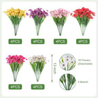 24 Bundles Artificial Flowers for Outdoor Faux Plants for Spring Summer Decoration, UV Resistant Realistic Silk Plastic Fake Flowers Garden Porch Patio Balcony Yard Front Home Decor
