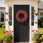 26 Inch Spring Wreaths for Front Door, Large Artificial Forsythia Flowers Wreath, Spring Summer Floral Wreath All Season for Home, Wall, Window, Porch, Wedding, Farmhouse Decor (Pink)