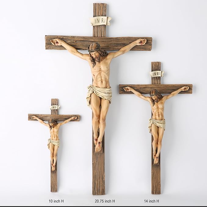 BC Catholic Crucifix Wall Cross, 10"H Jesus Christ Cross for Wall, Catholic Gift, Religious Wall art, Renaissance Sculpture Handmade by Buildclassic