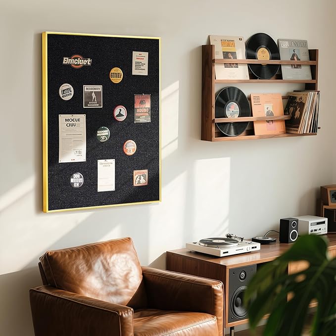 Linen Bulletin Board 36" x 24", Black Fabric Pin Board with Gold Aluminum Frame, Decorative Vision Board for Home Office, Bedroom & Dorm Wall Decor, Includes 10 Push Pins