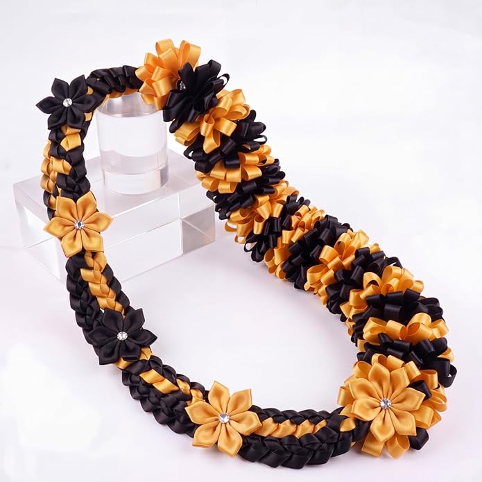 Canlierr Graduation Leis Class of 2026 Grad Ribbon Leis Double Braided Necklace Hawaiian Flower Garland with Heart Kukui Nut for Man Woman Graduation Party Supplies