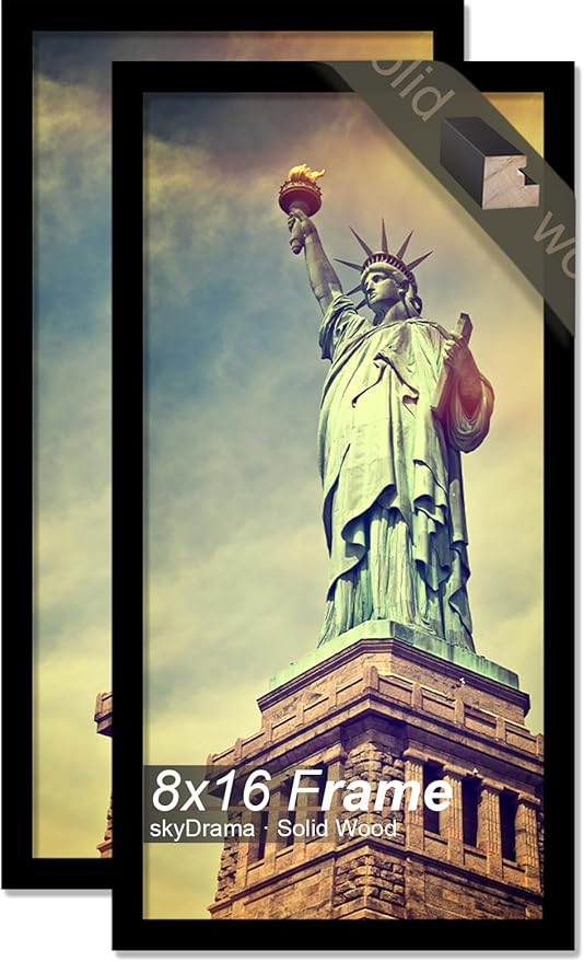 100% Solid Wood 8x16 Picture Frame Set of 2, Black Frame for 8 x 16 Inch Picture Poster Photo, Light Weight 8 by 16 HQ Matte Black Frame for Wall - 2 Pack/Black/8"x16"