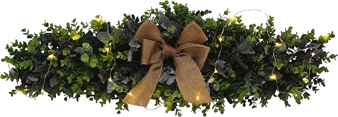 v-max 32" Boxwood lamb's Ear with Burlap Ribbon Swag with LED Light (A14370L)