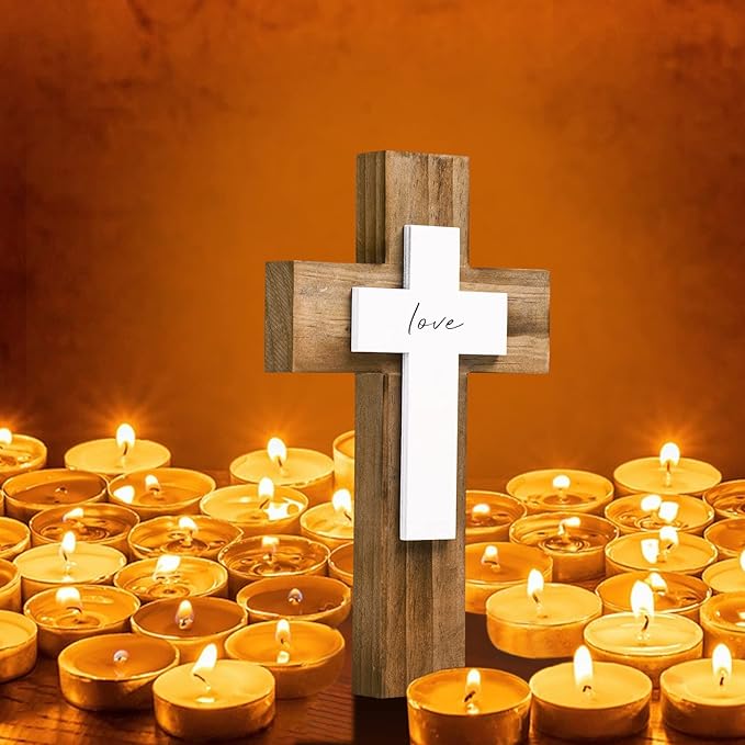 OKSQW Wall & Table Wooden Cross with Love Sign Christians Spiritual Religious Cross Gifts With Hook On Hanging Wall Or Table For Church Home Room Decoration For Christmas